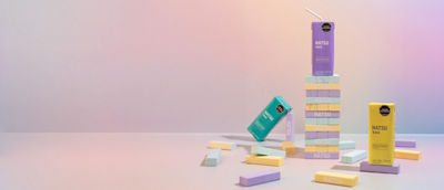 RTD tea carton packages Hatsu in varied colors.