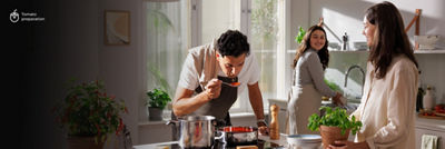 People in kitchen cooking