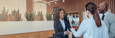 Couple in hotel lobby