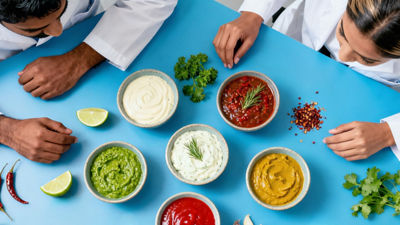 Dressings, hands and vegetables