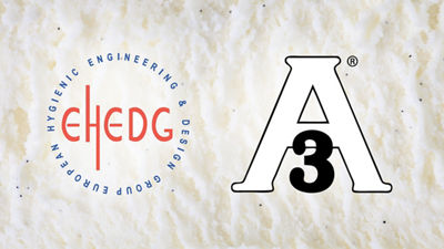ehedg and a3 logos on ice cream background