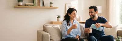 Couple with milk in glass and carton package