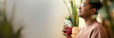 man enjoying protein drink
