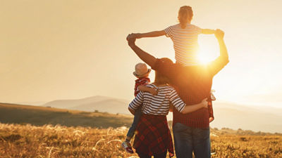 Family in sunset