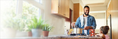 Father child cooking kitchen