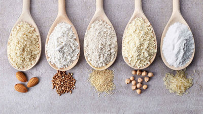 Five spoons, nuts and grains