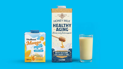 Protein beverages in Tetra Prisma Aseptic carton packages, choclocate milk in glass