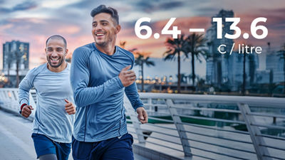 Men running, figures 6.4-13.6 euro per litre