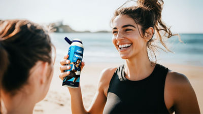 Sports women with protein drink in Tetra Prisma Aseptic carton