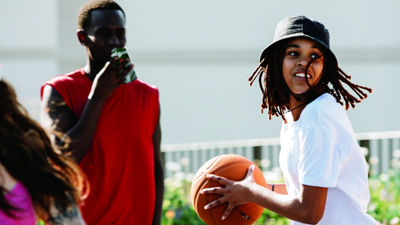 Girls playing basketball