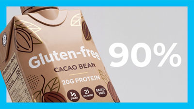 Gluten free nutrition drink in Tetra Prisma Aseptic carton, text: 90%