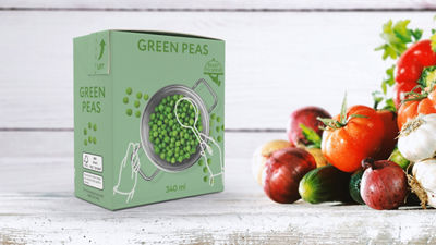 Peas in Tetra Recart carton and fresh vegetables