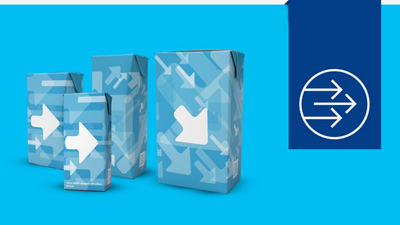 Blue packages with arrows on blue background