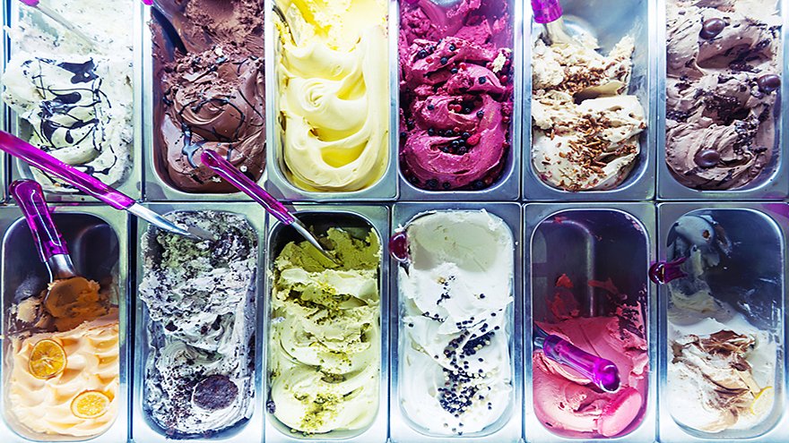 Close-Up Of Ice Cream In Containers Market Stall. Altea, Spain