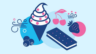 An illustration of a colorful ice cream cone and popsicle