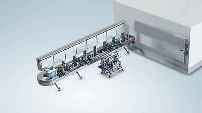 Processing line for automated production of ice cream bars and bite-sized products
