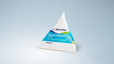 Tetra Classic Aseptic carton package for ice cream product on light blue background