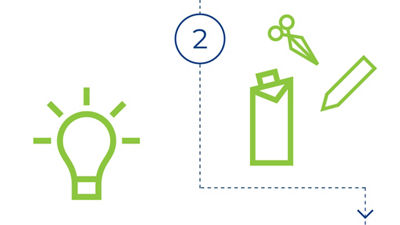 Iconográfico: ideas y propósito, bombilla y cartón