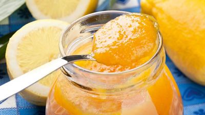 jam in jar lemons in background