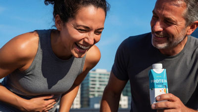 Happy couple and nutrition drink