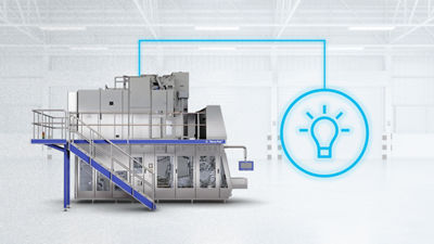 Filling machine and light bulb icon - asset health monitoring