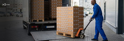Loading truck, tuna in Tetra Recart cartons on pallet