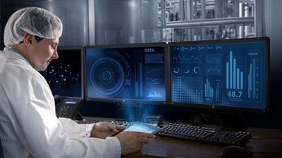 Man analyzing data, automation solutions for ice cream