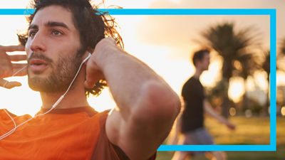 Man doing workout with headphones