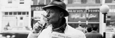 Man drinking from package