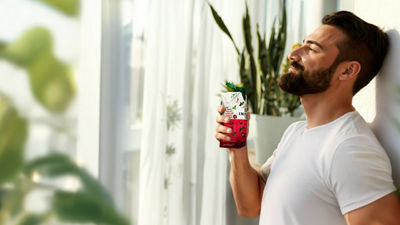 Man with nutrition drink