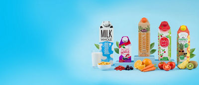 Milk, fruit and vegetable juice in Tetra Gemina Aseptic carton packages