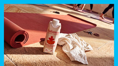 Weight management drink in Tetra Prisma Aseptic carton and yoga mat