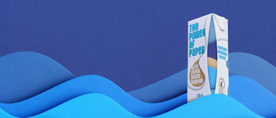 Carton package - the power of paper design, blue waves background