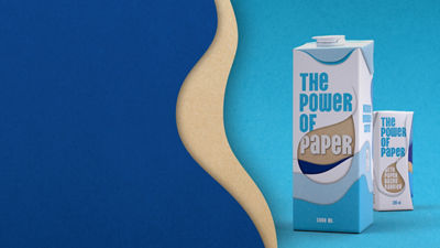 Carton with the power of paper design, blue waves