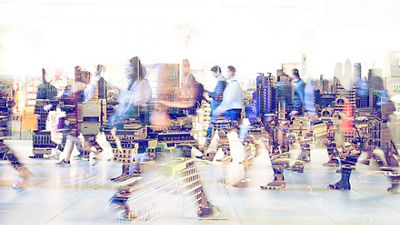 Busy city with people walking