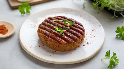 plant-based burger patty on plate