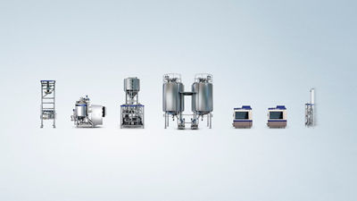 Range of Tetra Pak industrial processing equipment for oat-based beverage production displayed against a light blue background.