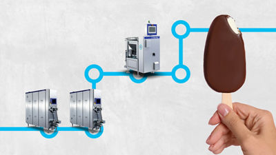 Illustration connected ice cream equipment and a ice cream stick