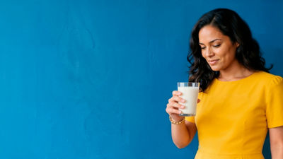 processing components woman drinking milk glass