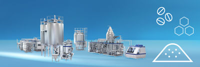 Processing line, icons and blue background