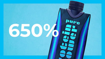 Protein drink in Tetra Prisma Aseptic carton, text: 650%