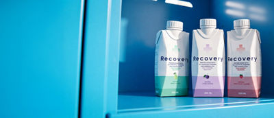 Recovery drinks in Tetra Prisma Aseptic cartons in a cupboard