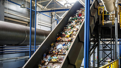 Plastic waste on machine