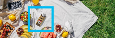 Picknick: frukt, bär, sallad och Tetra Prisma Aseptic-kartong 