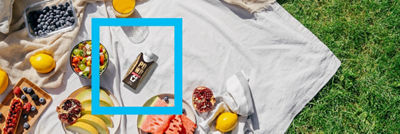 Picnic: fruits, berries, salad and Tetra Prisma Aseptic carton 