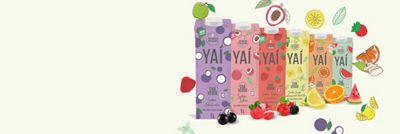 RTD tea Yai packages illustated with fruits.