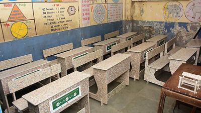 school desk from recycled materials