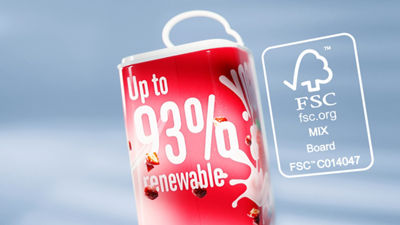 Tetra Reva package highlighting FSC-certified renewable paperboard.
