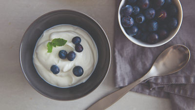 Yoghurt blueberries in bowl