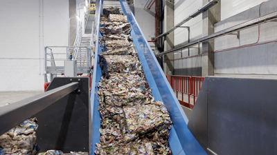 Used beverage cartons on recycling line